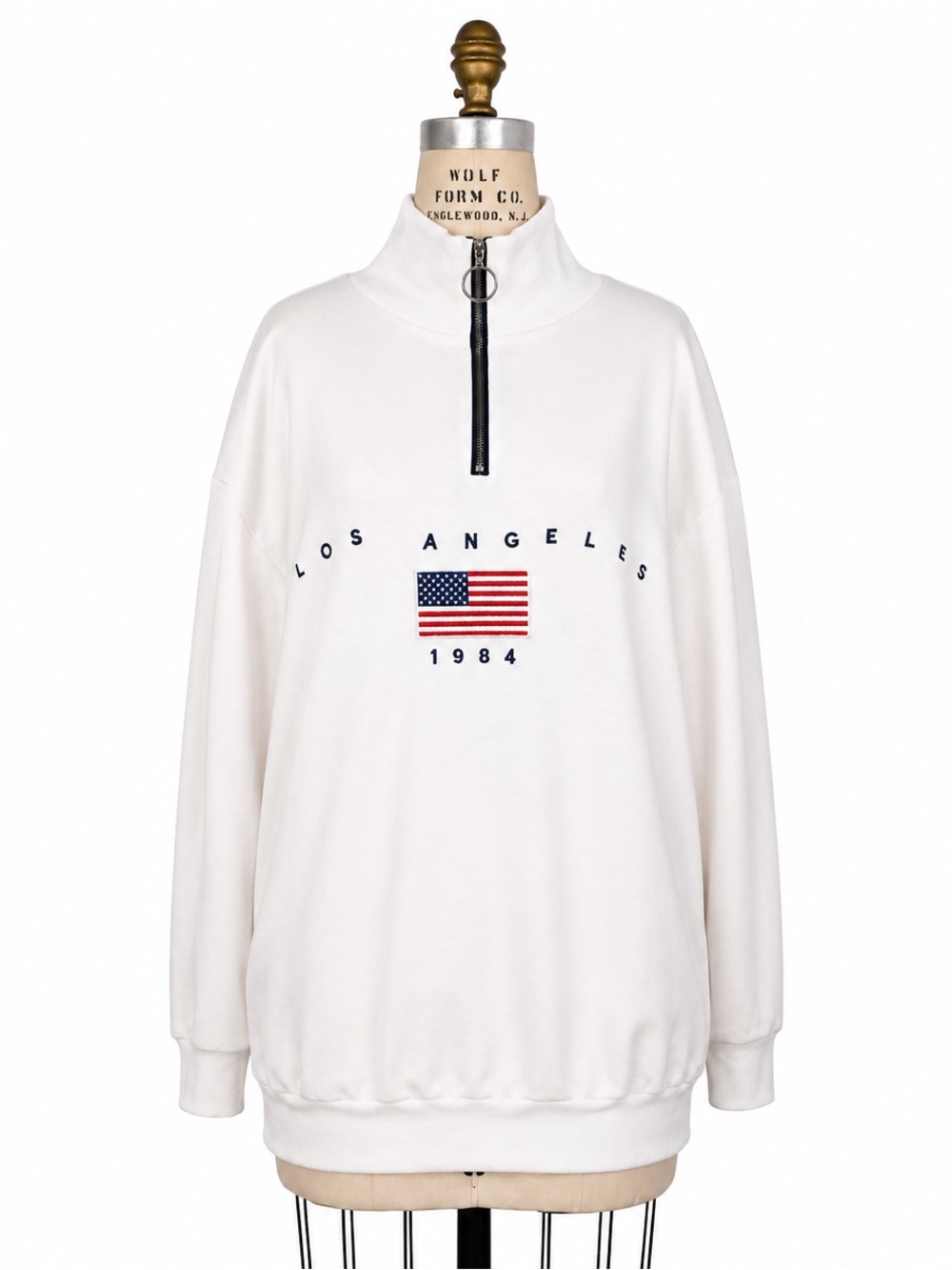 SHEIN White Half-Zip Sweatshirt with Flag Embroidery